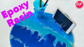 Подставка море с стаканчиком в технике Резин Арт/Resin Art